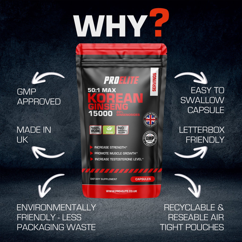 Korean Ginseng Root Extract Powder 15,000Mg Vegan Capsules Panax Ginseng Libido