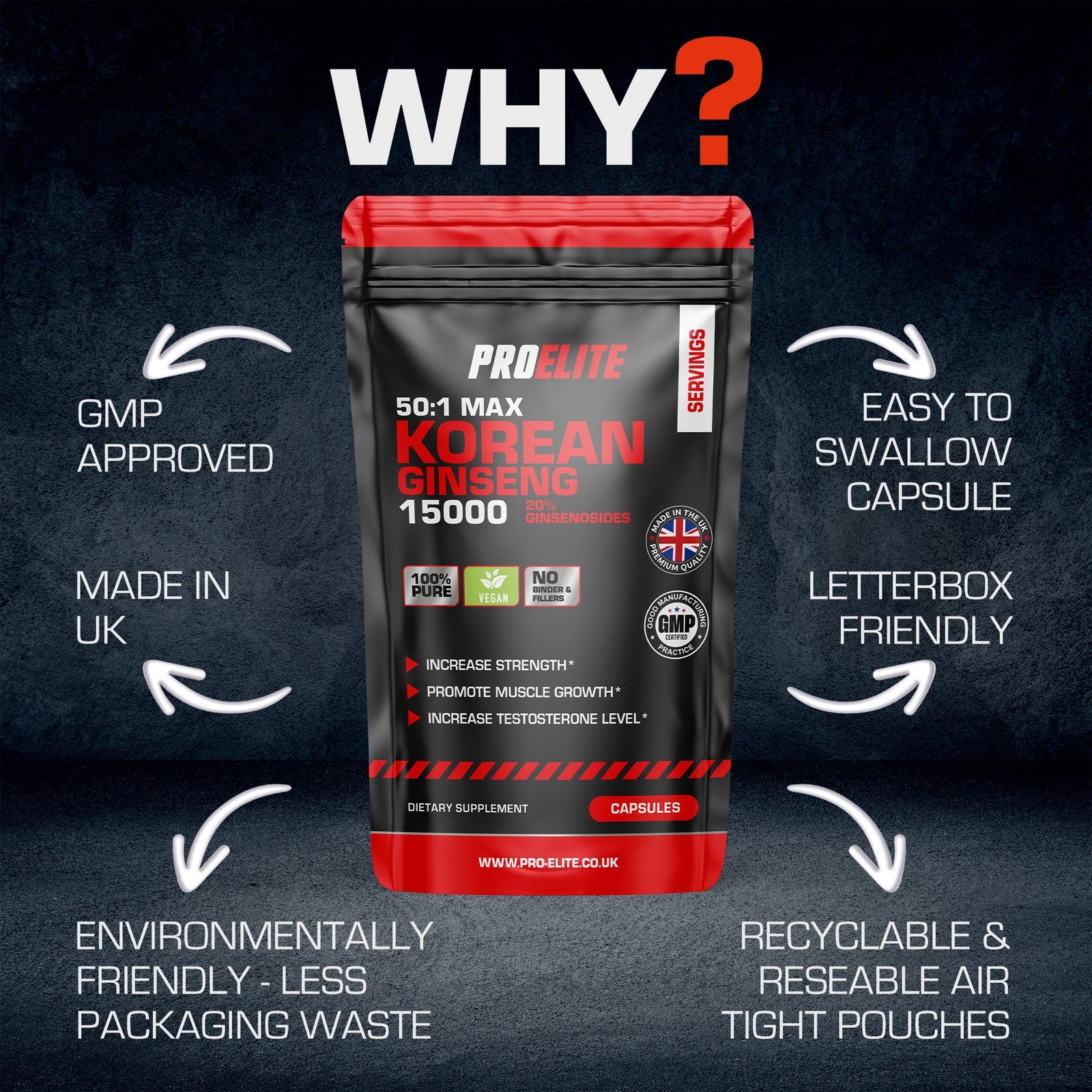 Korean Ginseng Root Extract Powder 15,000Mg Vegan Capsules Panax Ginseng Libido