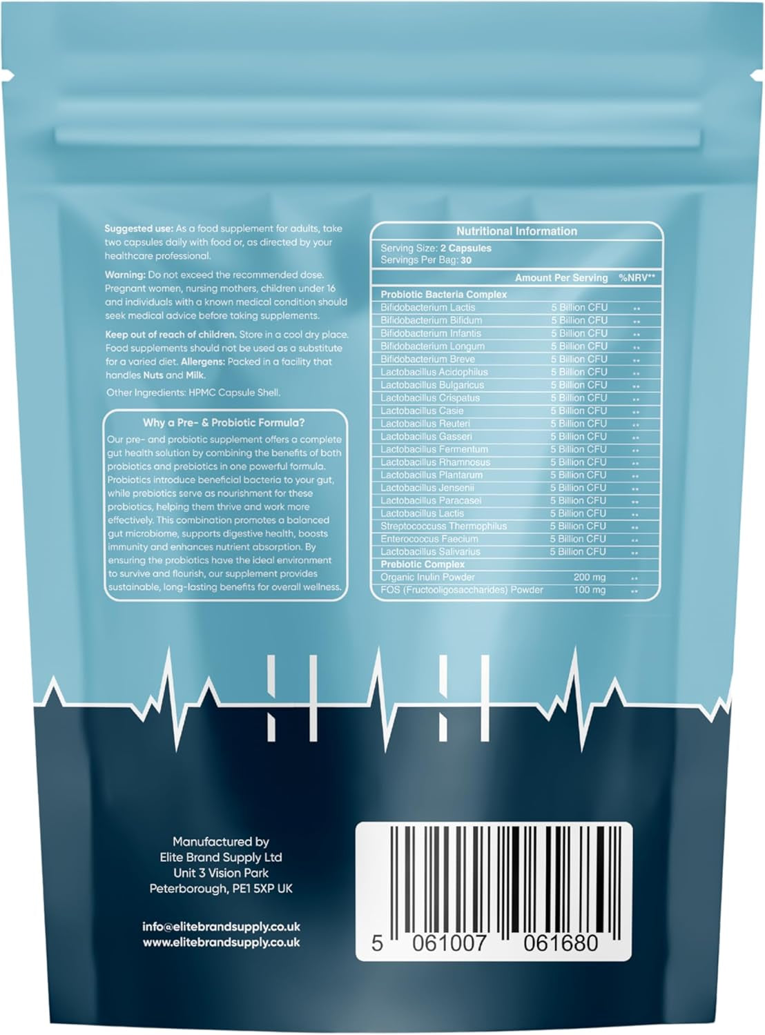 Probiotic & Prebiotics Complex | 60 Capsules | 100 Billion CFU | Advanced Strength Probiotics with 20 Diverse Strains | Pre & Probiotics for Women and Men