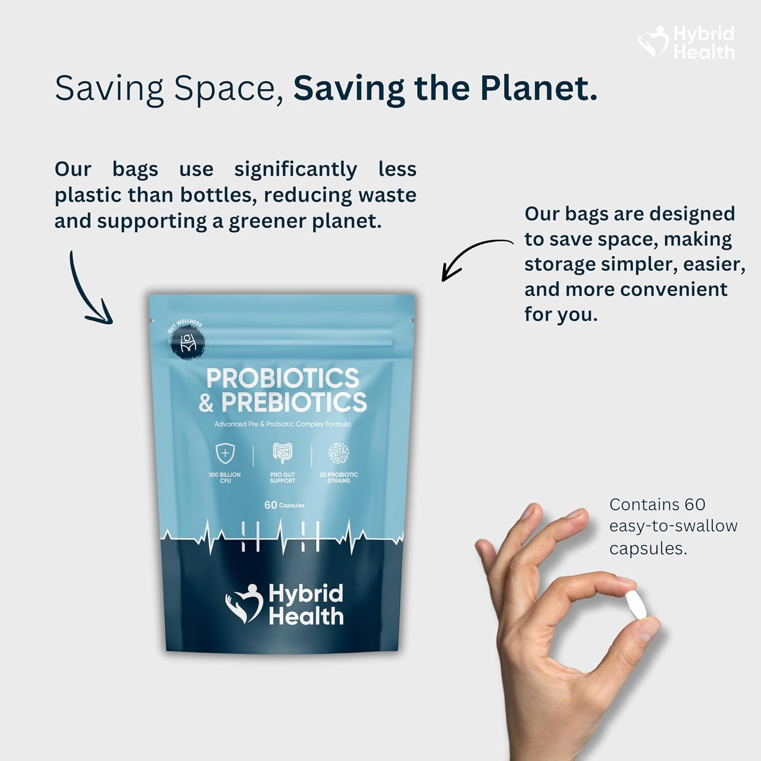 Probiotic & Prebiotics Complex | 60 Capsules | 100 Billion CFU | Advanced Strength Probiotics with 20 Diverse Strains | Pre & Probiotics for Women and Men