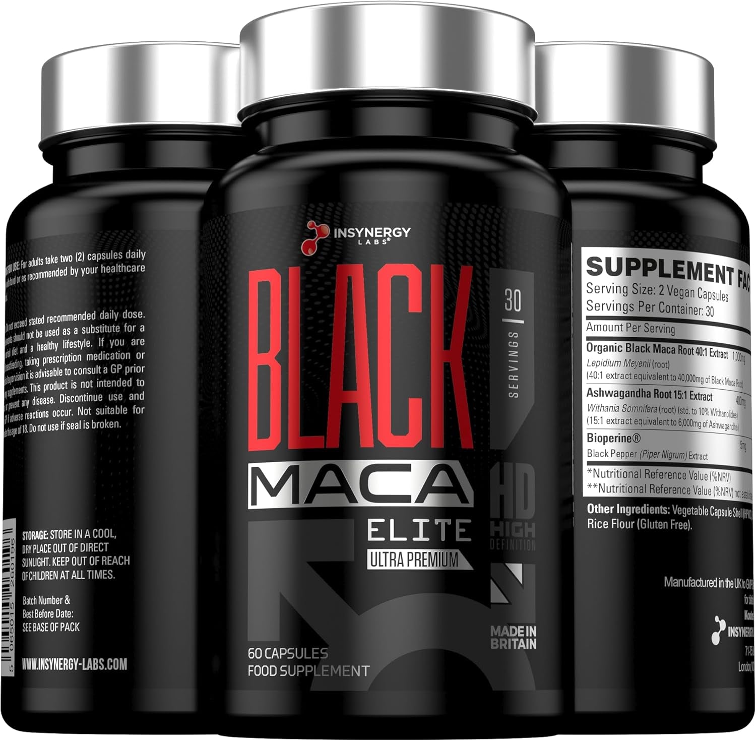 Ultra Premium 40,000MG Organic Black Maca with Ashwagandha - Maca Root Powder for Men 60 Vegan Capsules