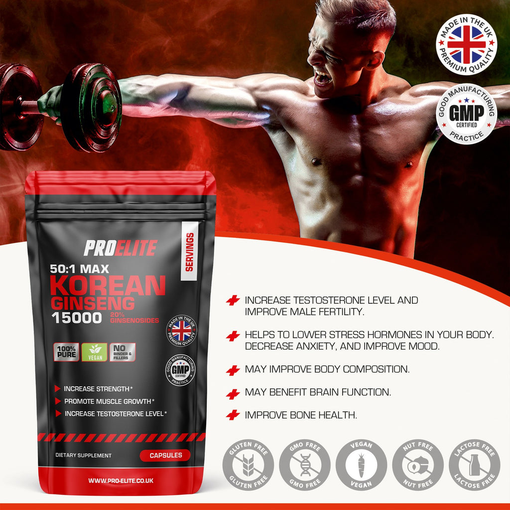 Korean Ginseng Root Extract Powder 15,000Mg Vegan Capsules Panax Ginseng Libido